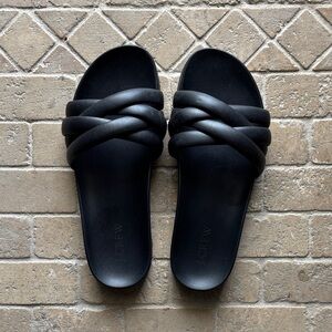 JCrew black slides